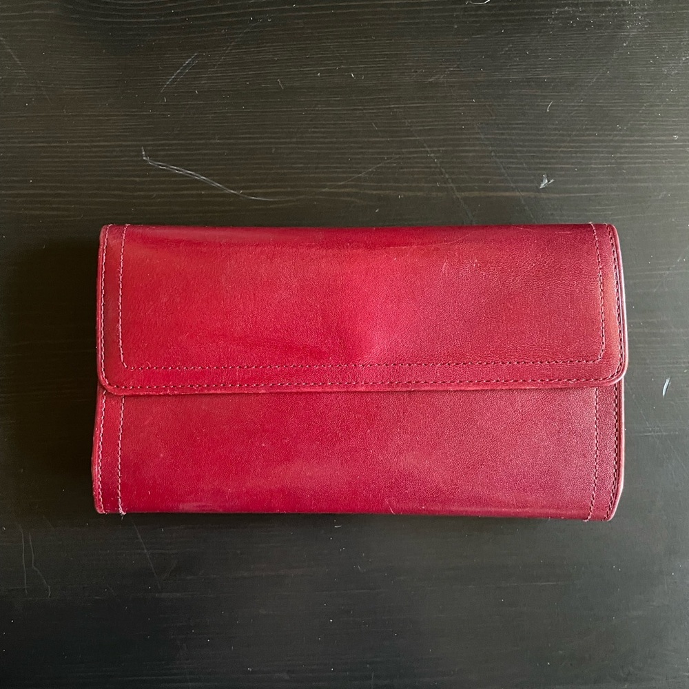 Monsac Red Leather Tri Fold Leather